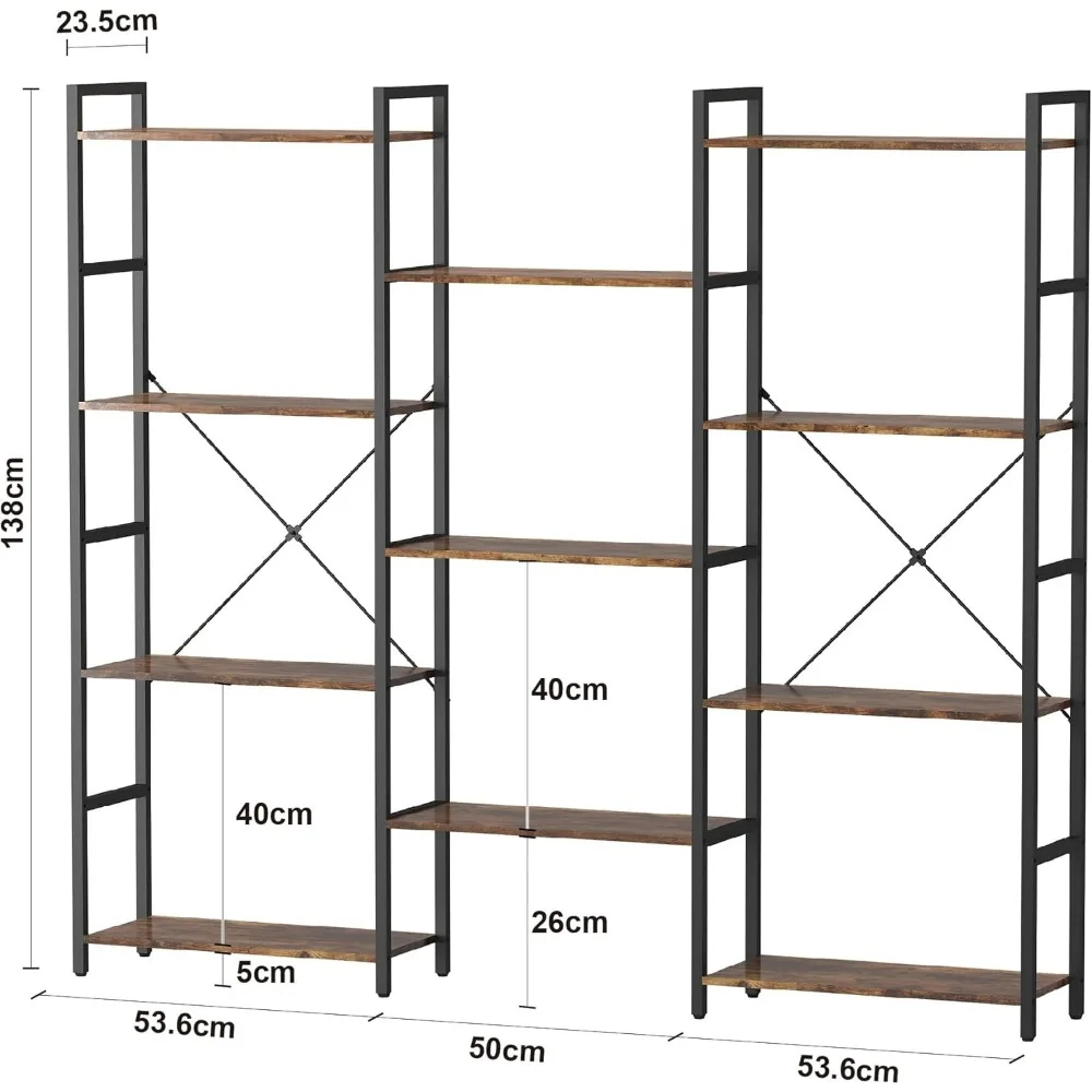 4/5/6 Tier Bookshelf, Industrial Bookcase with 11/14/17 Open Display Shelves Wide Book, Bookcases 3