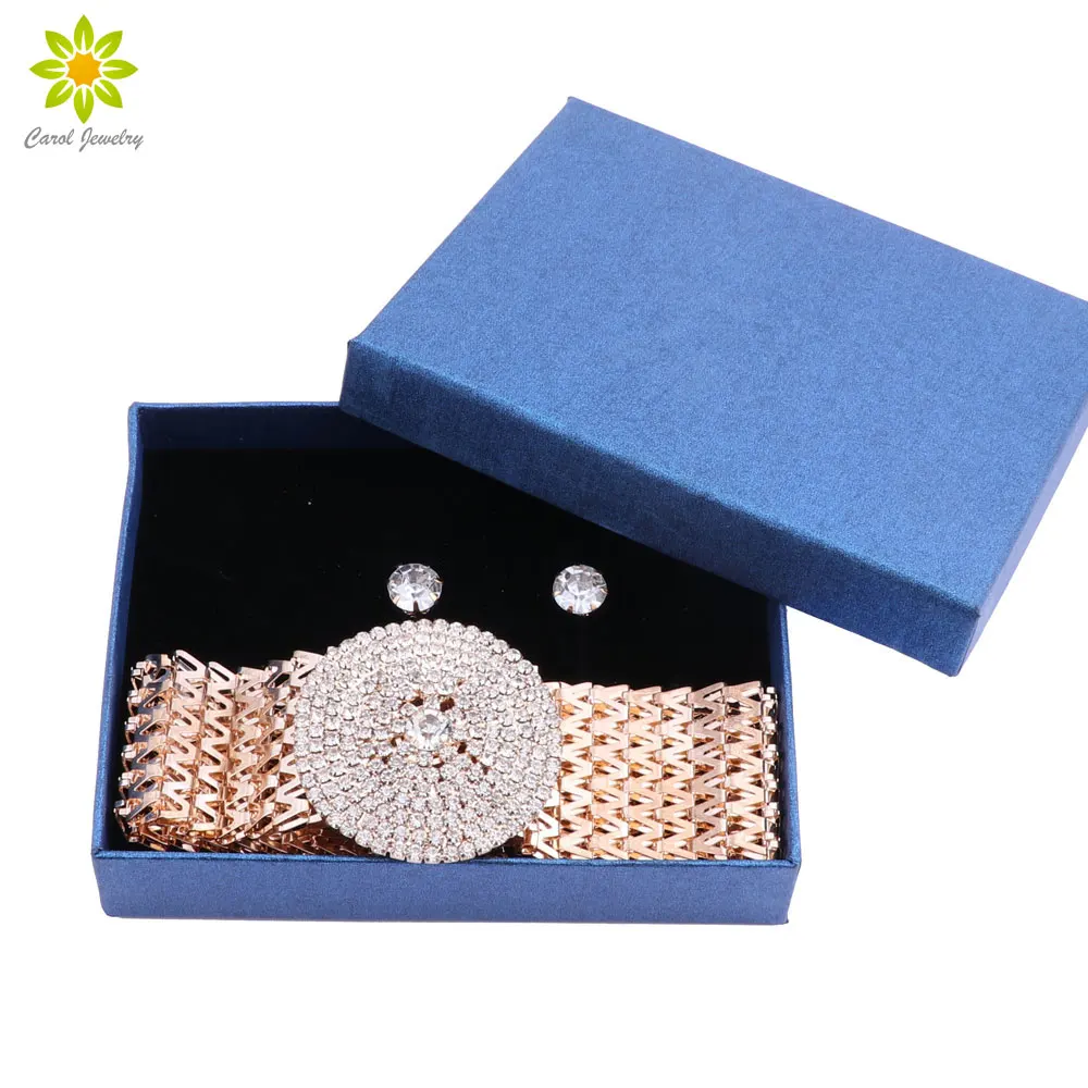 Crystal Bridal Jewelry Sets Gold Color Rhinestone Necklace Earrings Wedding Engagement for Women with Gift Boxes | Украшения и