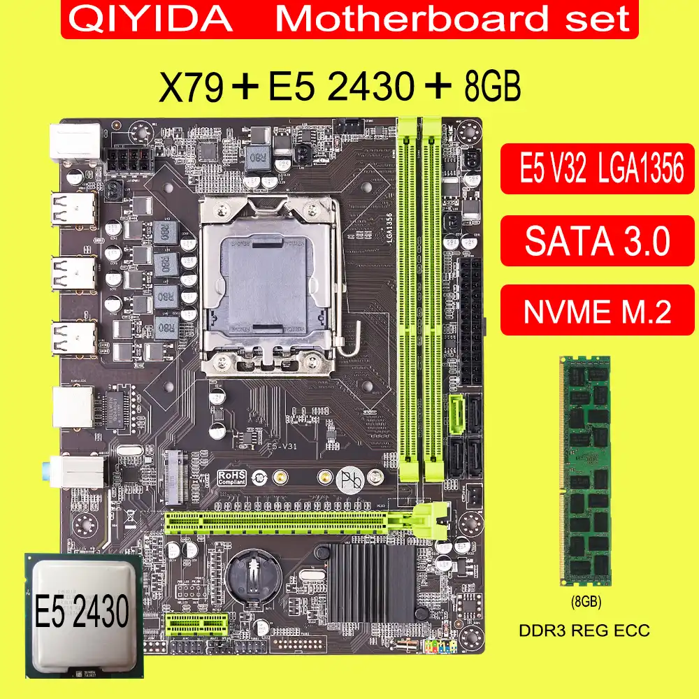 Qiyida X79 motherboard Set with Xeon LGA 1356 E5 2430 Cpu DDR3 8GB