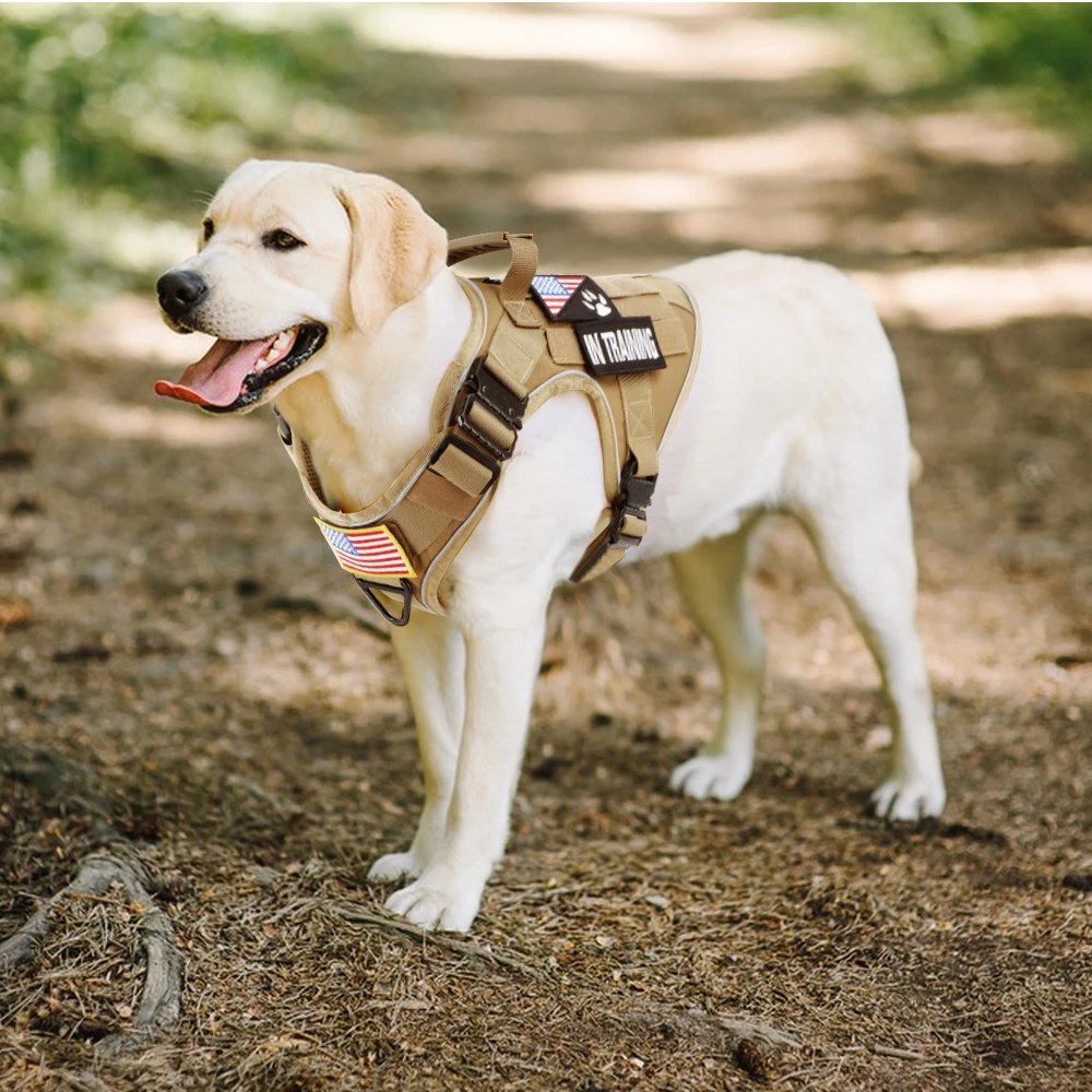 Reflective Dog Harness with 4 Metal Buckles Military Tactical Pet Training Vest Pet Harness Leash Set Pet Harness Set Harnesses Leash Collar Large Dogs Accessories