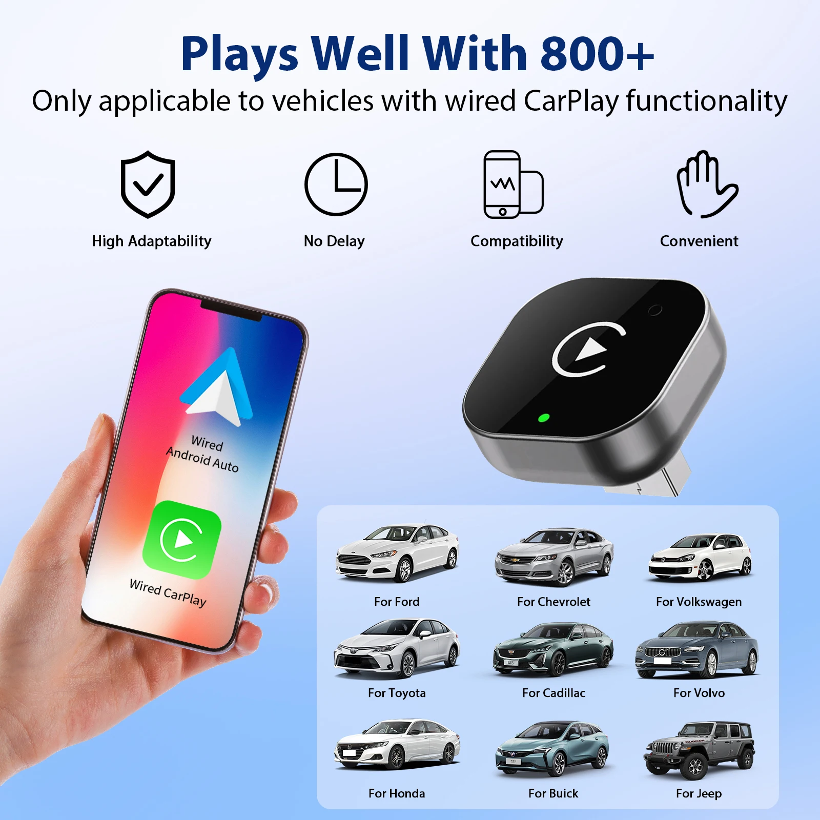 2 IN 1 Wireless Carplay Adapter, Converts Wired to Wireless carplay Adapter for iPhone, Wireless Control Plug & Play Carplay 4