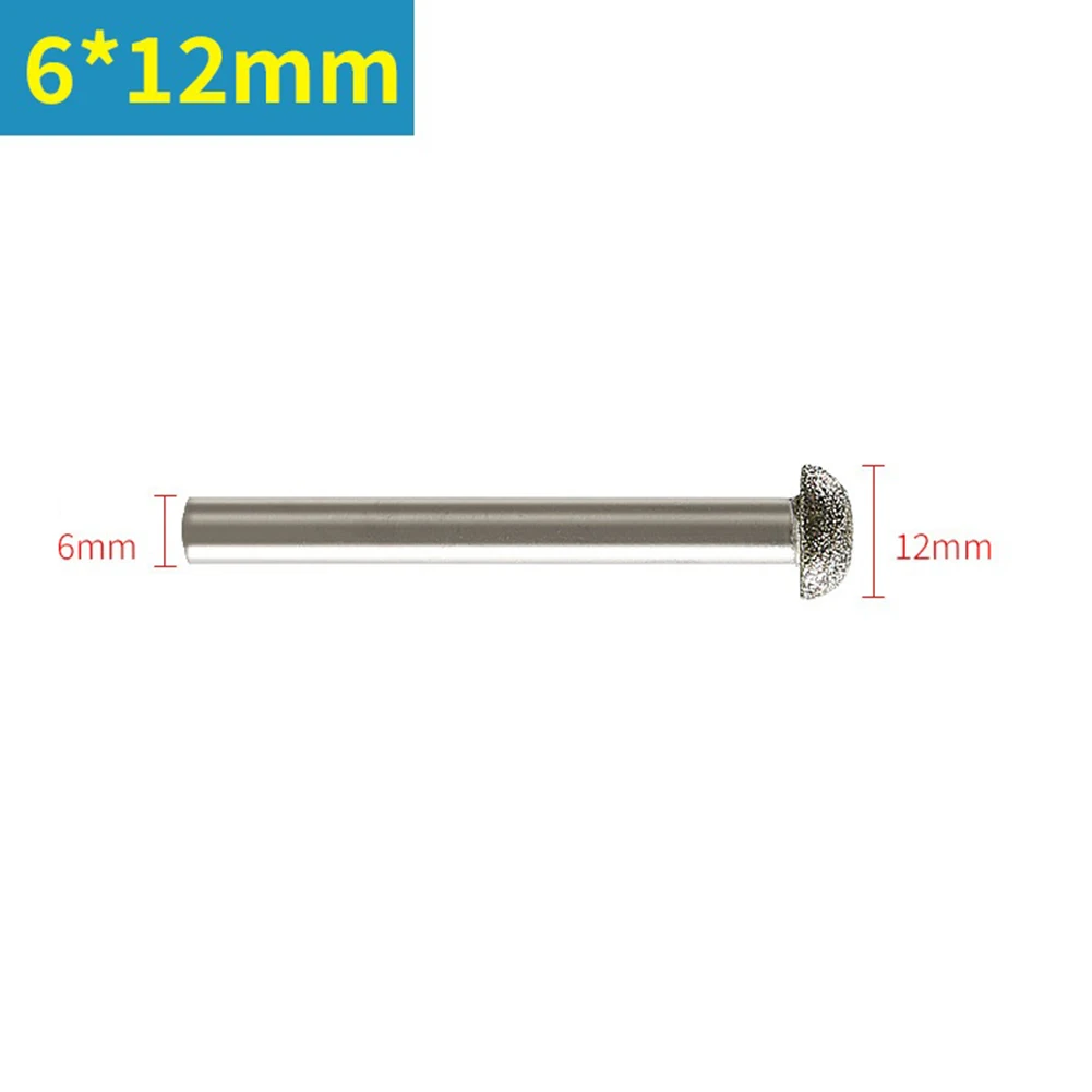 Diamond Burr Carving Grinding Bit, 6mm Shank para Gravação de Vidro, Jade, Mármore, Acessórios Rotary Tools, 12mm, 14mm, 16mm, 18mm, 20mm, 1Pc