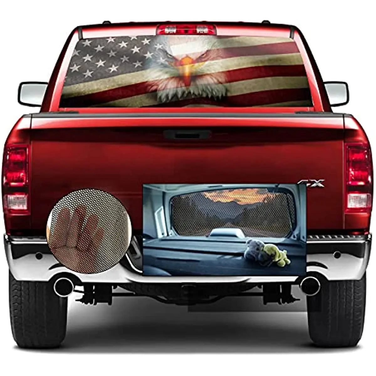 

Rear Window Decals for Trucks,Pickup American Flag Window Decal,Eagle Rear Window Tint Graphic Perforated Vinyl Truck Stickers,6