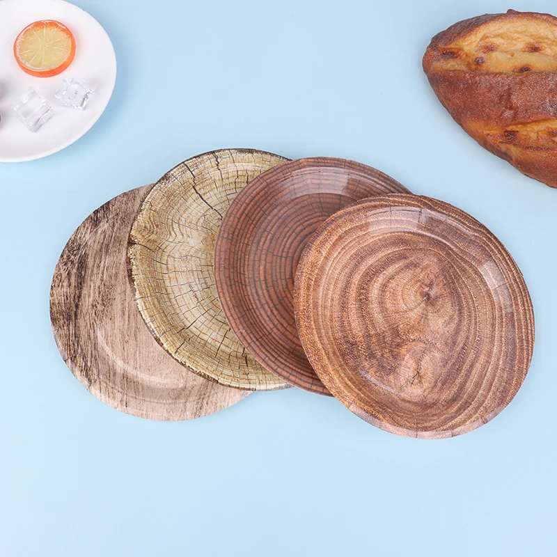 10 Pcs 7 Inch Vintage Faux Woodgrain Disposable Utensil Tray Birthday Holiday Party Disposable Tray