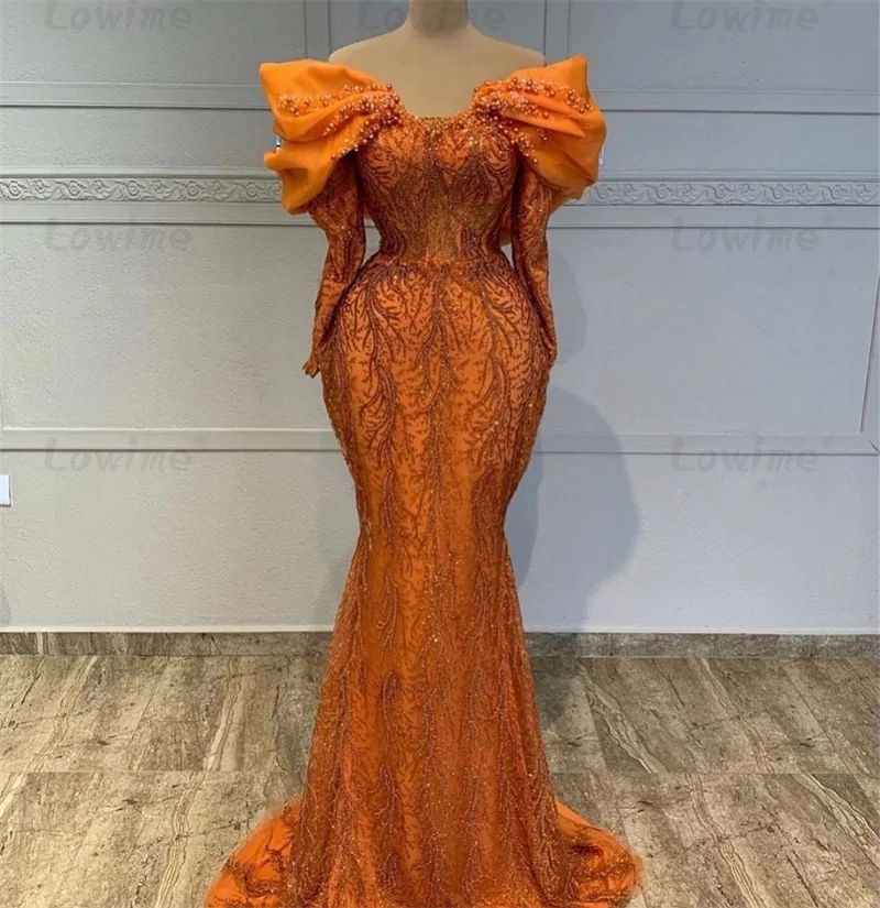 Exquisite Orange Sweetheart Off-Shoulder Mermaid Prom Dress