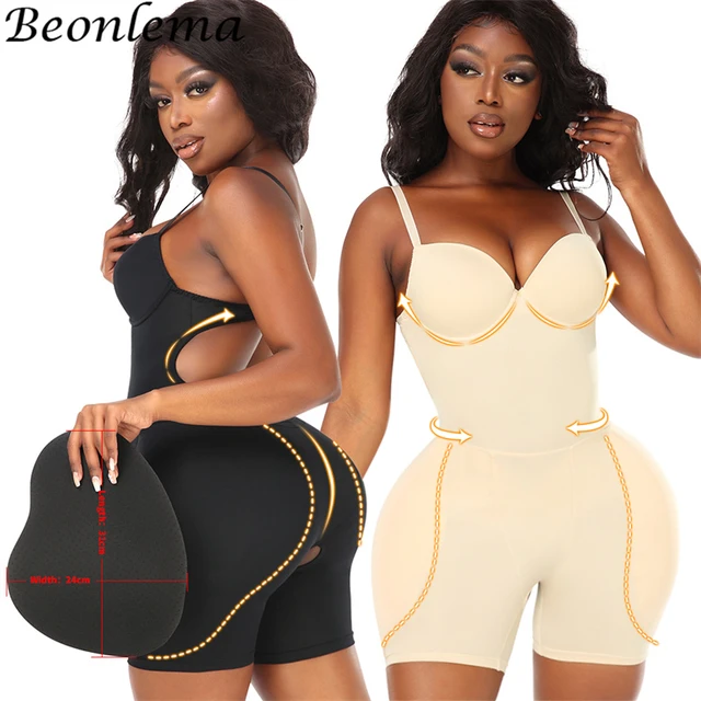 Body And Backless Bra Bodysuit With Cups Push Up Girdle Lifts Buttocks  Woman Detachable Butt Pads