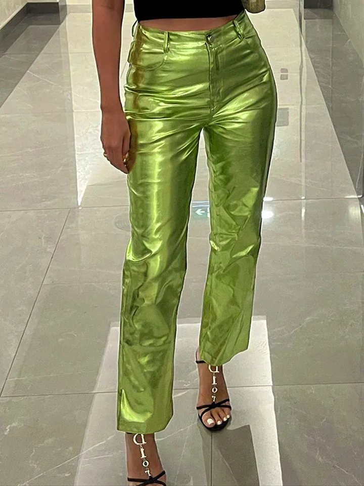 パンツ 6(ROKU) SILVER COLOR FAKE LEATHER PANTS Faux Leather Metallic Textured Pants – Fern & Moon