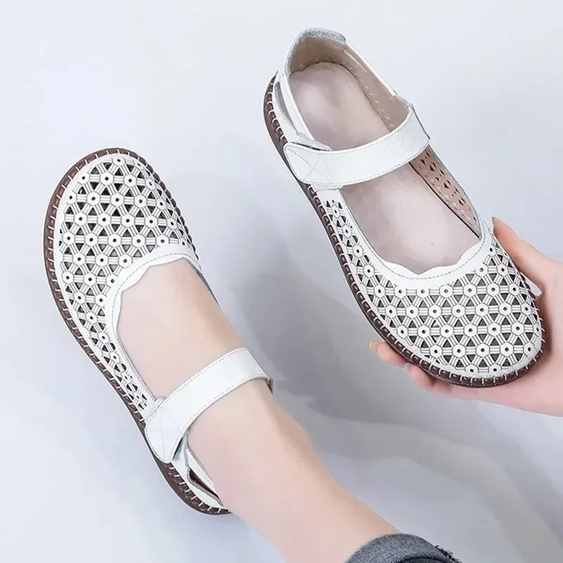 Retro Woven Strip Hollow Out Comfortable And Soft Shoes QAS59 main image 1