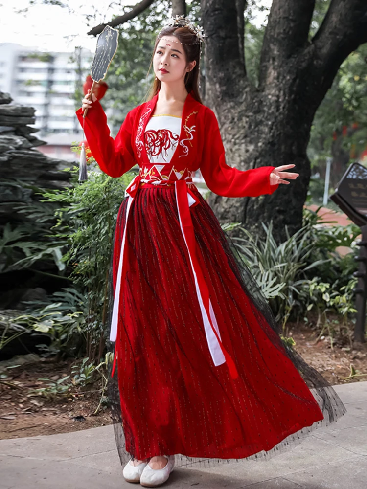 

Женское платье Hanfu, летняя длинная юбка, традиционная китайская одежда, неувядающая и элегантная, юбка с улучшенной талией