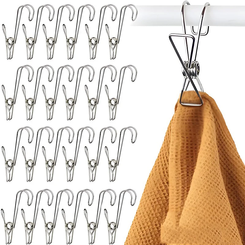 12 mollette in acciaio inox con ganci in metallo, clip a coda lunga con ganci per appendere clip universali per uffici, cucine e bagni VLP949 (A, taglia unica