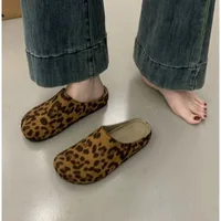 New Classic Women's Leopard Closed Toe Cork Flats Slippers Ladies Leopard Cork Slippers Camo Mule Clogs Shoes  Zapatos De Mujer 2