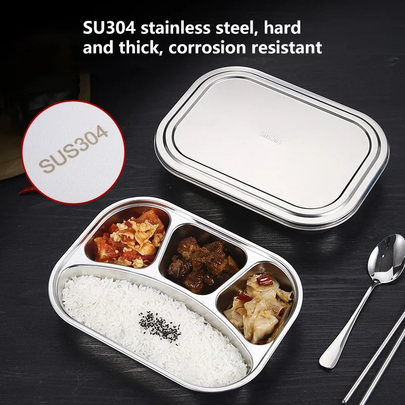 304 Stainless Steel Dinner Plate Compartment Lid Lunch Plate