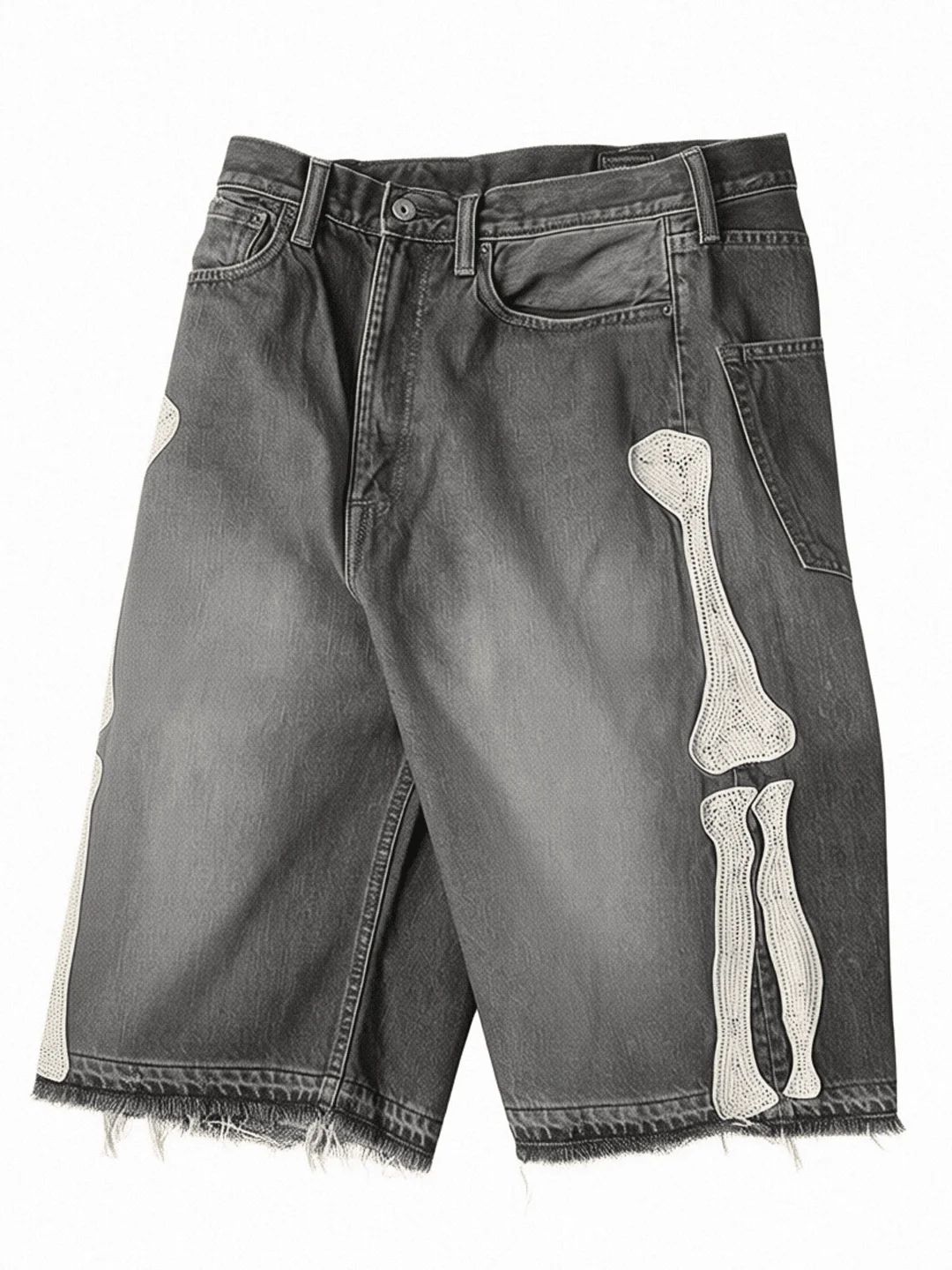 Y2k Casual Embroidered Bone Retro Denim Shorts For Men Women 1