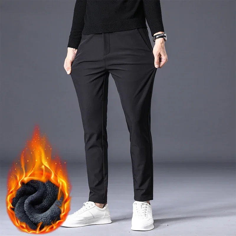 Men's Business Casual Pants Stretch Slim Thermal Trousers