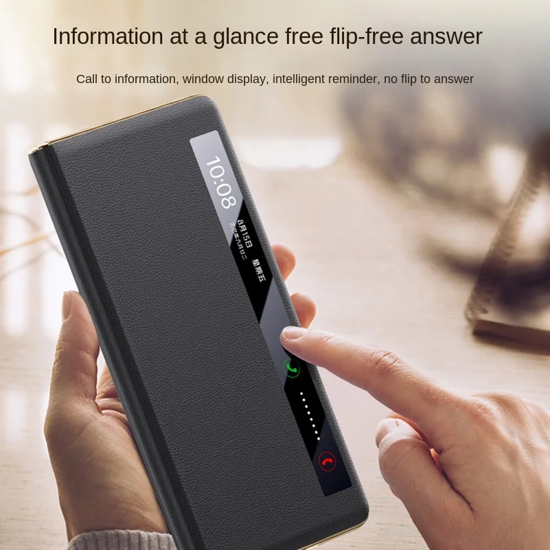 Luxury Leather Smart Window Magnetic Lens Holder Protective Case - All-Inclusive Cell Phone Back Cover