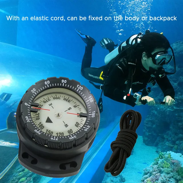 50M Underwater Diving Compass Luminous Dive Wrist Compass Waterproof Navigation Tool with Elastic Rope for Diving Camping