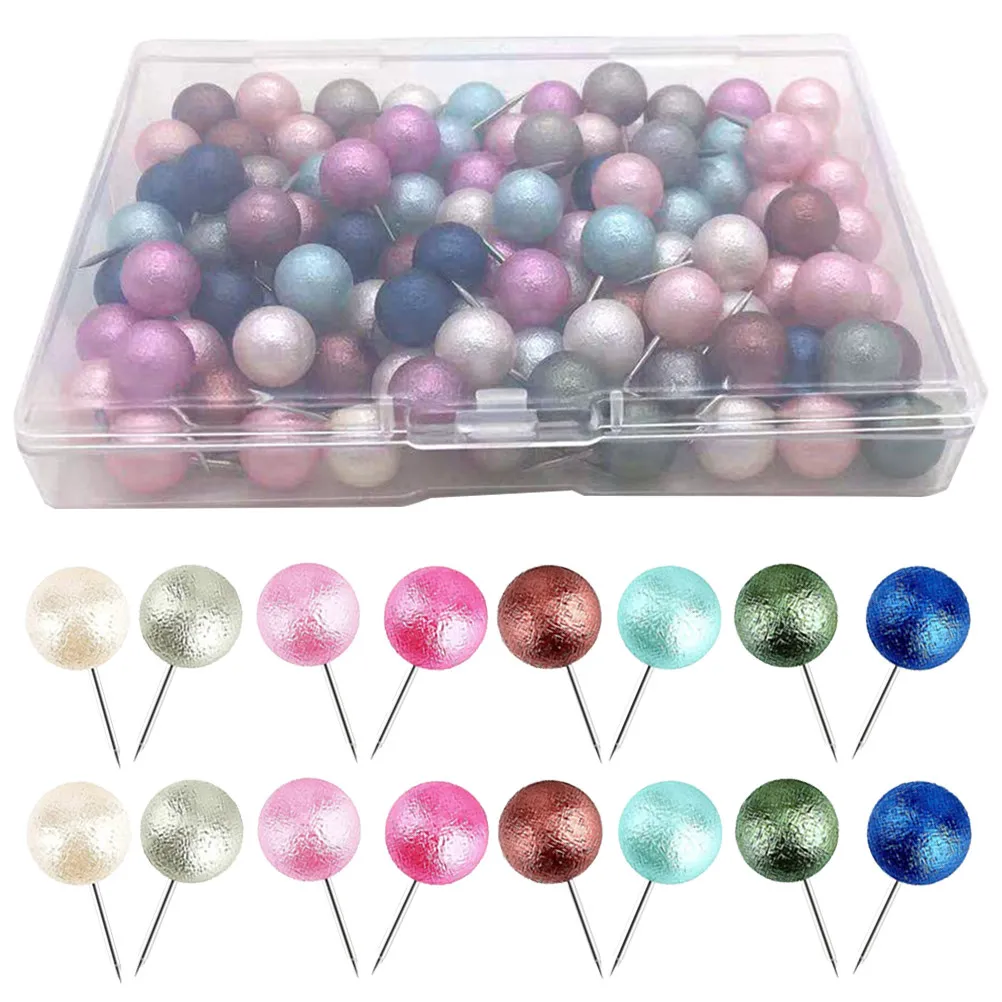 100Pcs 볼 헤드 엄지 못핀 내마모성 지도 푸시핀 지도 용품 포스터 고정 핀 사무실 장 푸시핀