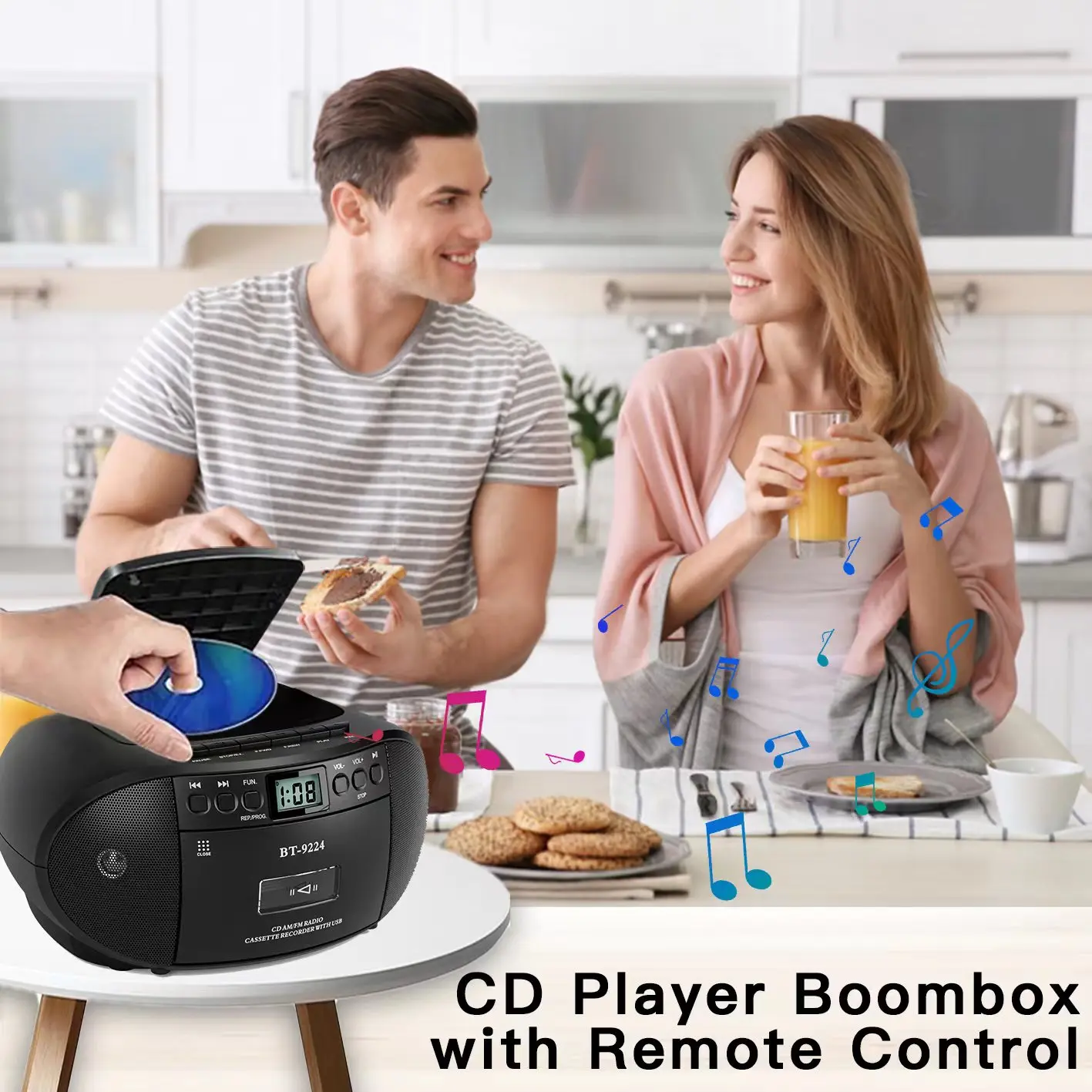 CD and Cassette Player USB Bluetooth Boombox AM/FM Radio Stereo Sound Remote Control Tape Recording portable cd player portable cassette player