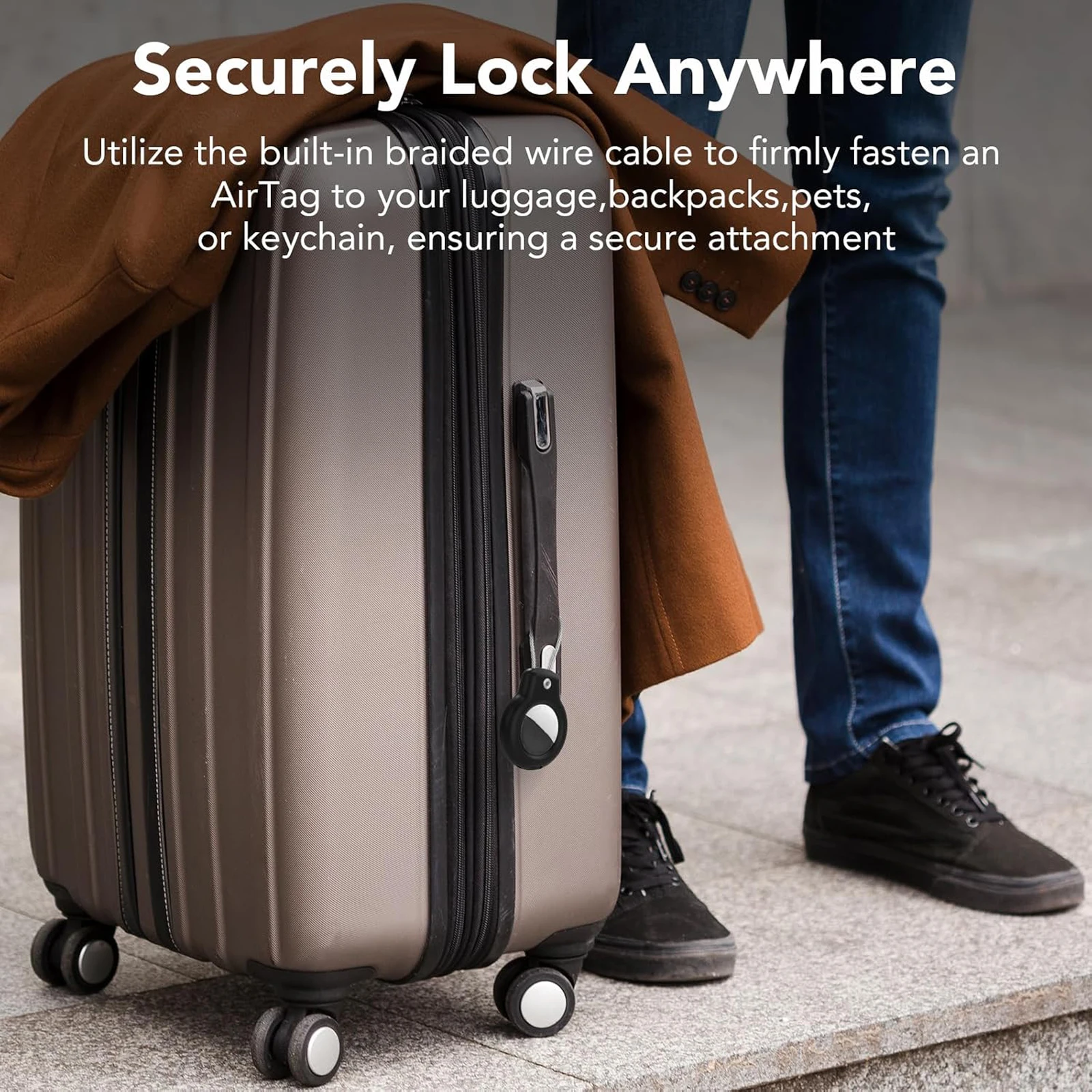 Secure AirTag Holder with Wire Cable for Keys, Pets, and Luggage