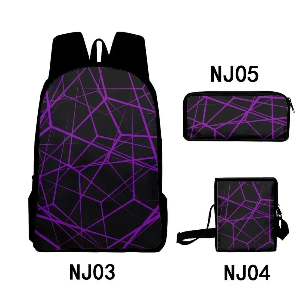 Harajuku 3d print school backpack with creative line patterns,3pcs/set,laptop bag,shoulder bag,case