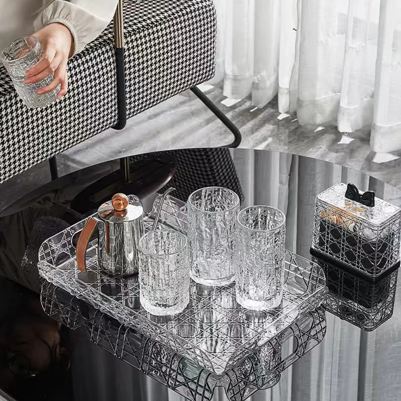 Luxury Vine Pattern Plastics Tray Plaid Jewelry Aromatherapy Storage Plate Living Room Water Cup Trays Desktop Home Decoration 2