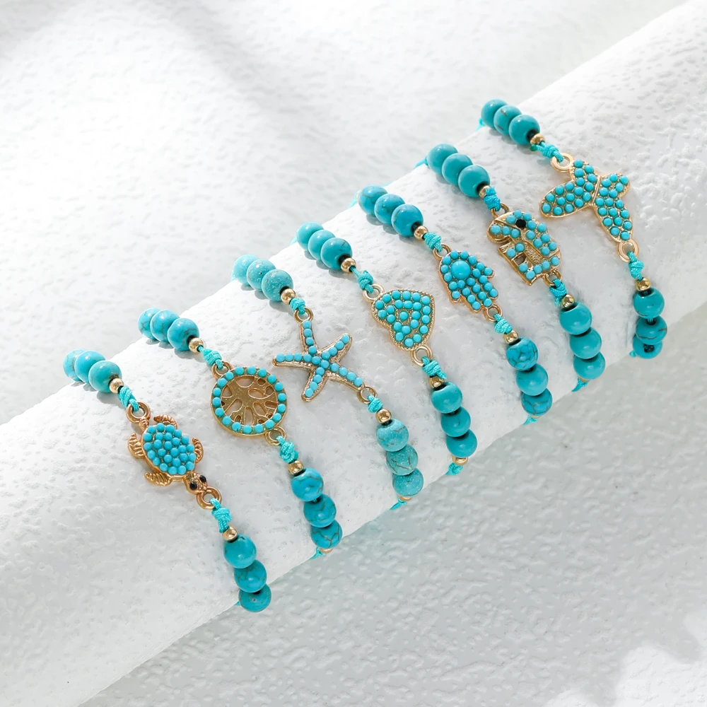 New Fashion Small Fresh Style Hand-Woven Blue Turquoise Beaded Bracelet Simple Temperament Jewelry beaded bracelet stone bead bracelet handwoven bracelet