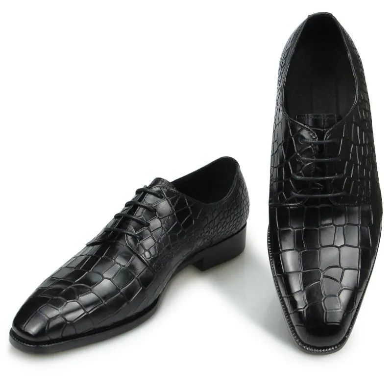 Top Grade Mens Genuine Leather Shoes Dress Party Shoes Men's Fashion Alligator Printing Luxury Zapatos De Hombre Genuine Leather - 3