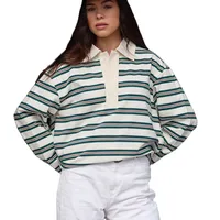 Vintage Lapel Collar Shirt Pullover Tops Tees Women Striped Rugby Polo T-shirt Y2k Long Sleeve Sweatshirt Preppy Sweatshirt - Image 5