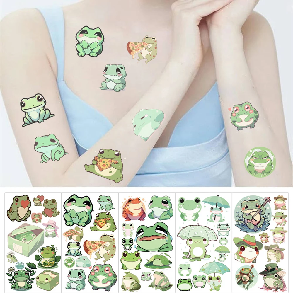 10Pcs/set Cute Cartoon Frog Temporary Tattoo Stickers Arm Face Body Art Tattoo For Funny Birthday Gift