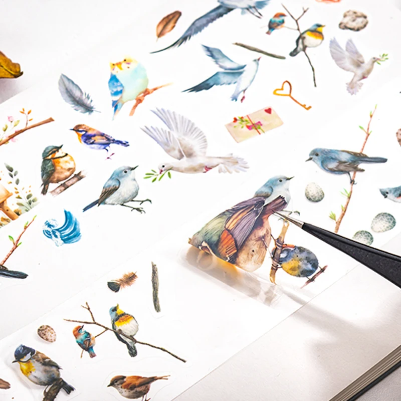 Mr. Paper, Birds Among The Clouds Series PET Film Cutting Tape, Bird Theme Landscaping Tape Hand Account for Decorative Tape 2