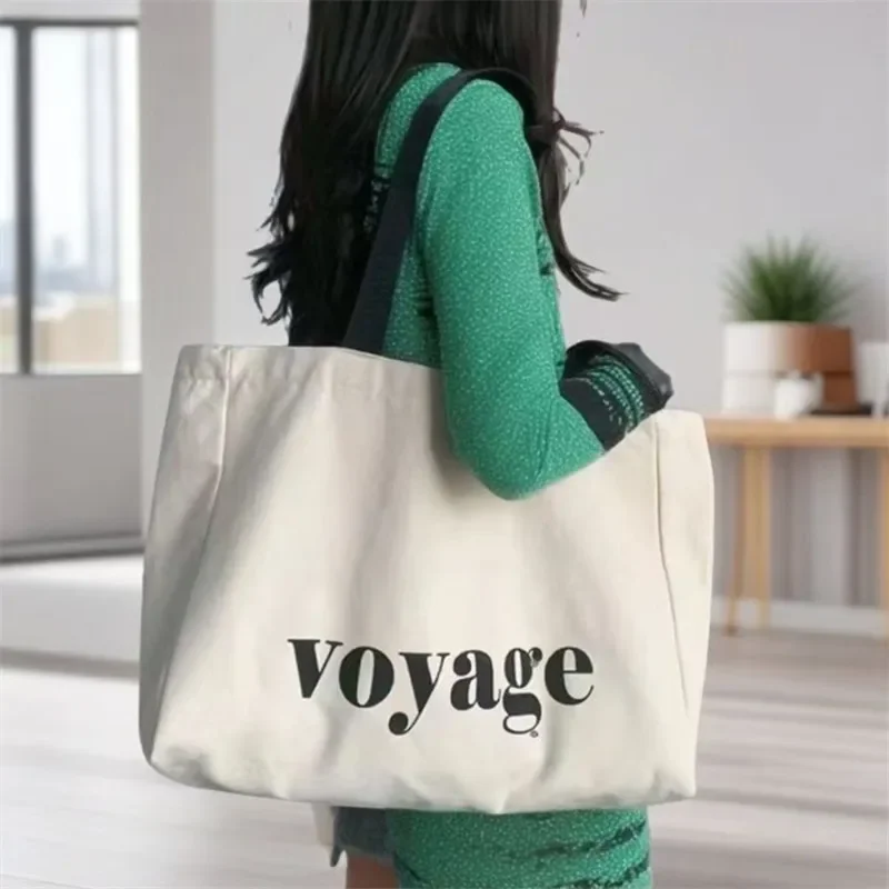 Versatile Letter Voyage Canvas Tote Bag, Large Capacity Handbag Shoulder Bags for Women Travel Shopping Bag, Student Schoolbags