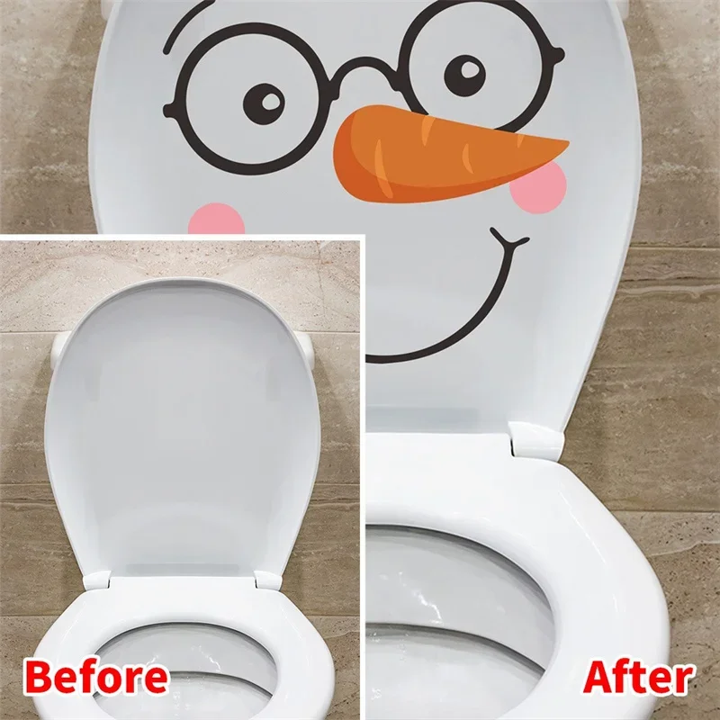 Snowman Christmas Toilet Stickers PVC Self-adhesive Waterproof 5 Types Wall Sticker Bathroom Decals Mural for Xmas Decoration 6
