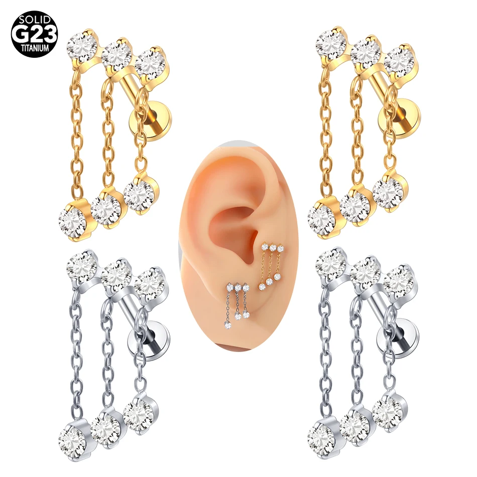 

1Pc Titanium Dangle Tragus Stud Ear Cartilage Earring Zircon Helix Conch Lobe Piercing Labret Lip Ring for Women Body Jewelry