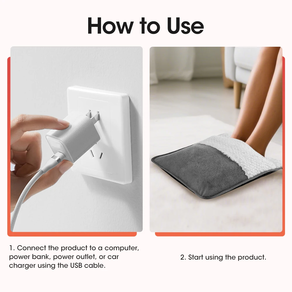 Portable USB Electric Foot Heating Pad Washable Soft Plush Foot Heater Winter Fo