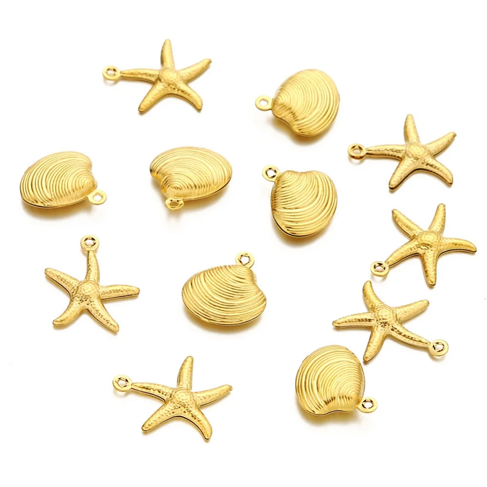 

10pcs Stainless Steel Gold Plated Animal Pendant Starfish Seashell Necklace Charms For Diy Earring Bracelet Jewelry Making Craft