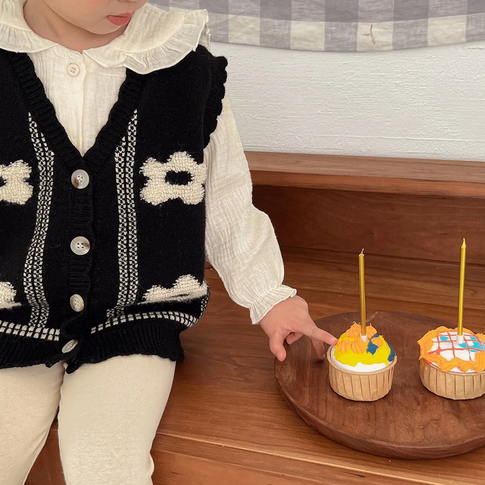 2022 Spring New Girls Knit Cardigan Vest Fashion Children Girls Flower Knitted Vest Jacket Kids Baby V-neck Sweater