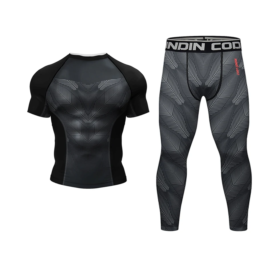 Cody Lundin Men MMA Bjj Jiu Jitsu T-shirt+Pant Sets Rashguard Grappling Clothing Compression Anti-UV Fighting Kickboxing Shirts