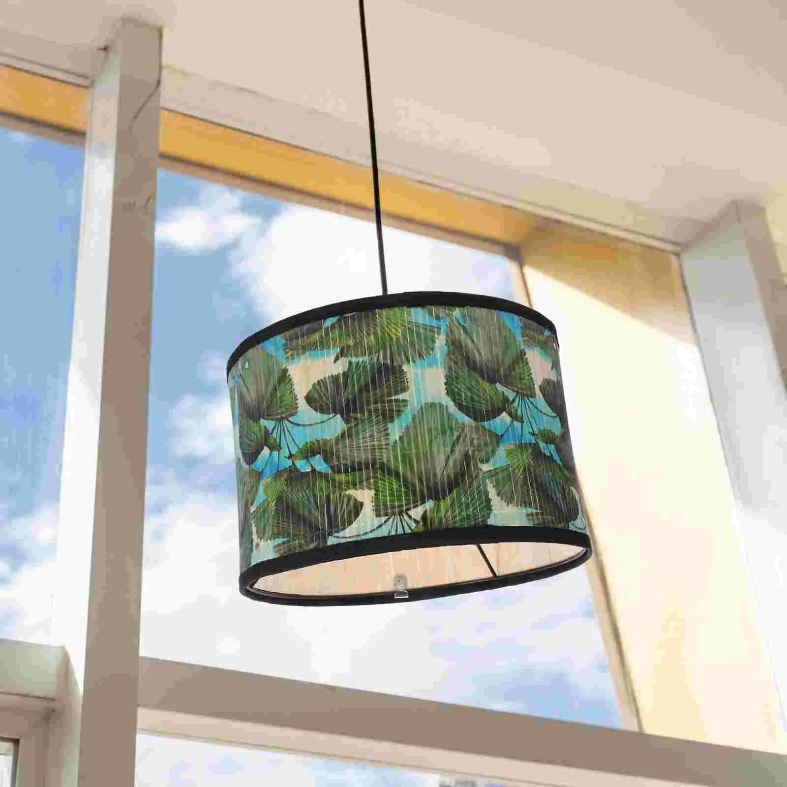 

Green Plant Lampshade Bamboo Light Cover Drum Small Decor Wear-resistant Simple Wall
