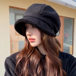 Women's Winter Velvet Beret Hat - Retro Solid Color Newsboy Cap - 56cm-59cm (Black)