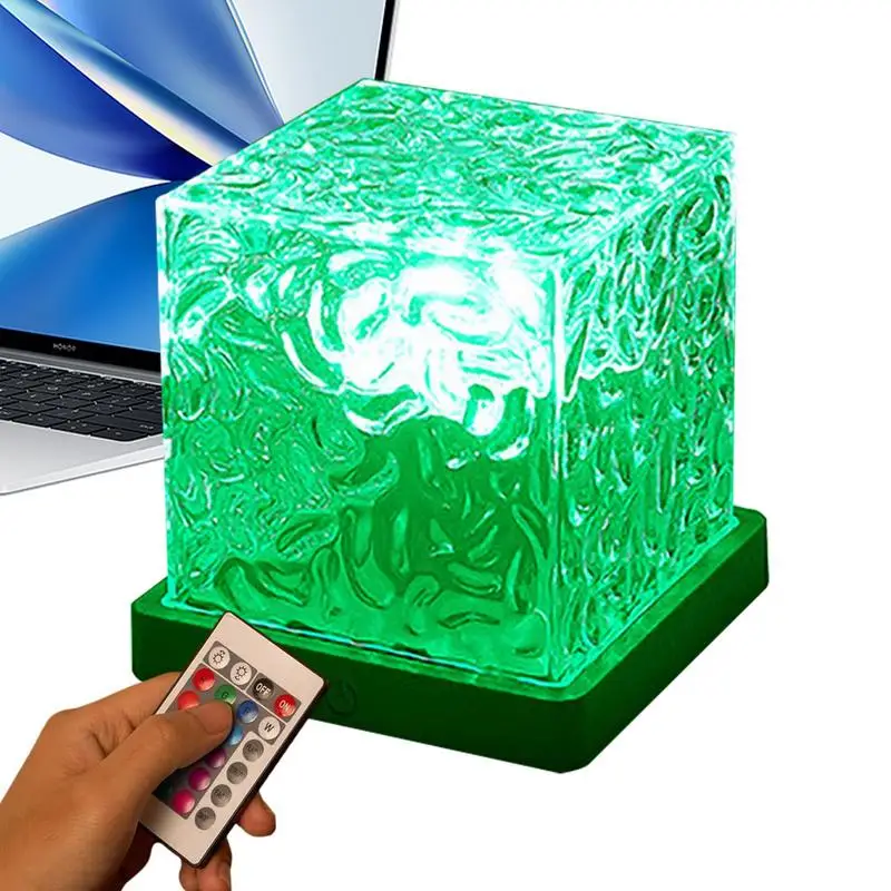 

Tesseract Lamp Cube Remote Control Dynamic Rotating Water Ripple Night Light USB Charging 16 Color Adjustable Acrylic Night Lamp