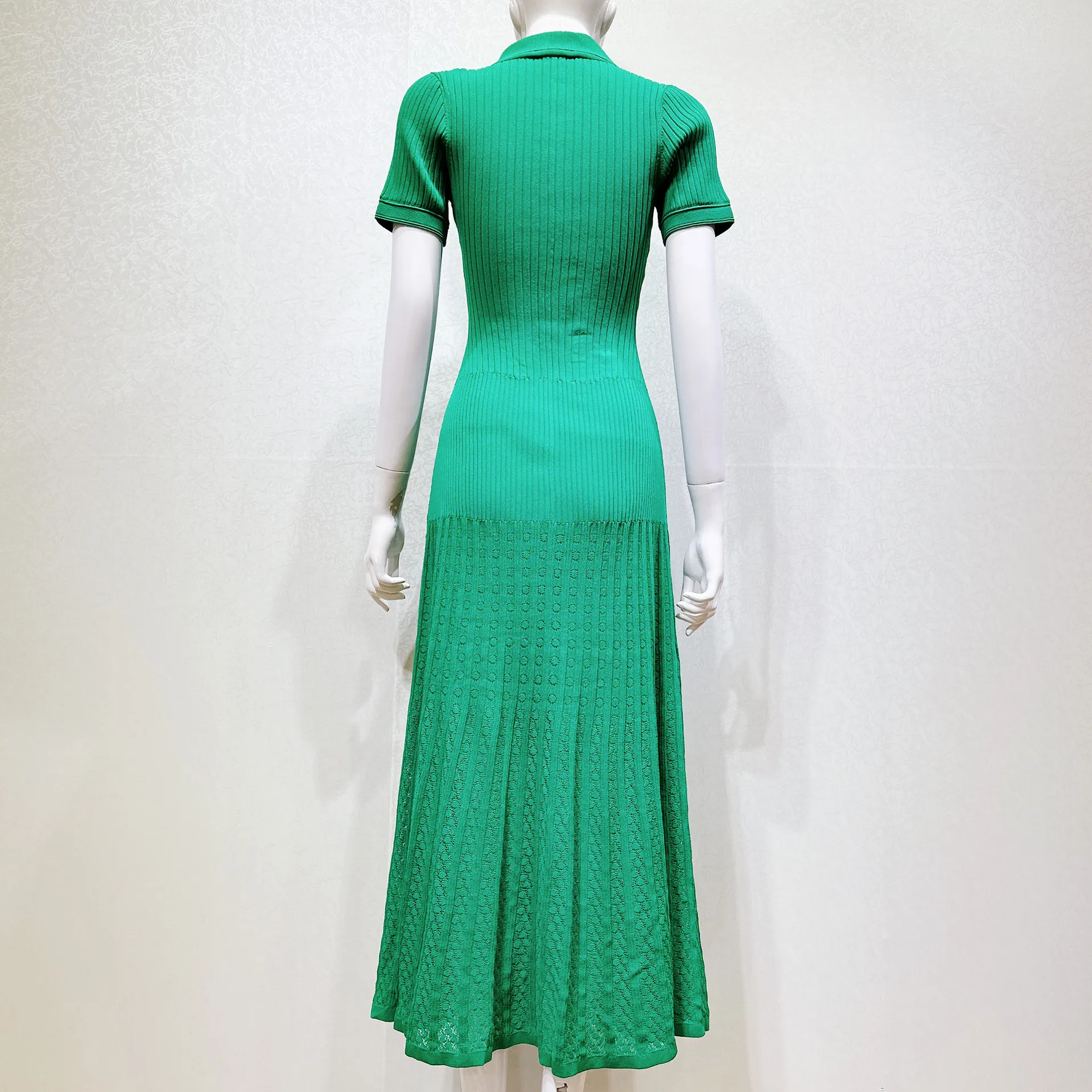 

2024 Spring and Summer New Women Solid Color Lapel Single-breasted Knitted Long Dress
