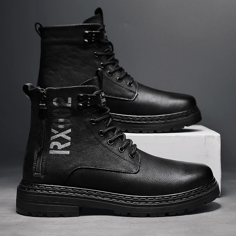 

Original Men's Top Cowhide Boots Leather Boots Breathable Leather Outdoor Flat Heel Casual Youth Trend Large Size Short Boots