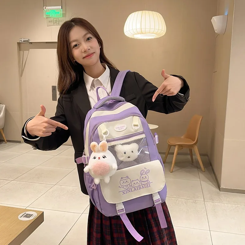 4pcs Fresh Japanese Campus Style Spacious Student Rucksack Trendy Daily Backpack For Teen Girls Middle High School 2