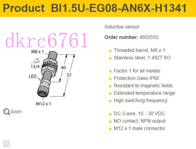 

Original TURCK Proximity Switch BI1.5-EG08-AN6X-H1341 Induction Switch Sensor