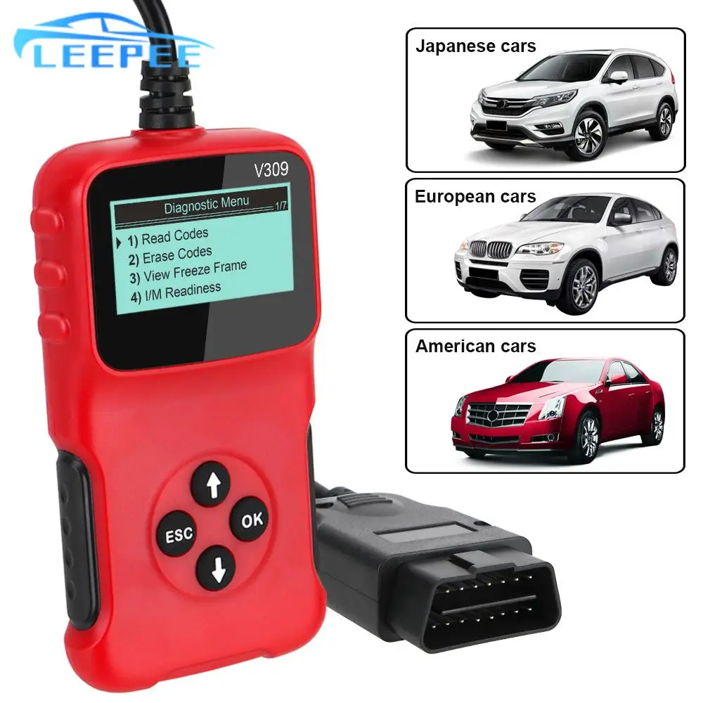 

Plug and Play Car Diagnostic Tool ELM 327 Digital Display V309 OBD2 Code Reader OBD 2 Scanner OBDII