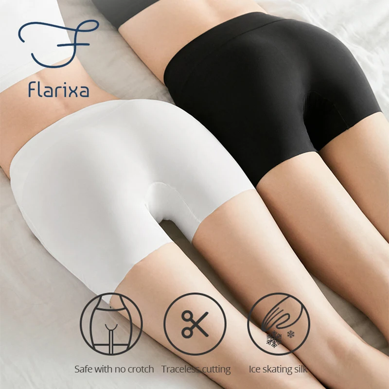 Flarixa High Waist Ice Silk Safety Pants Protective Shorts Under the Skirt Breathable Underpants Ladies Boxers Boyshort Panties