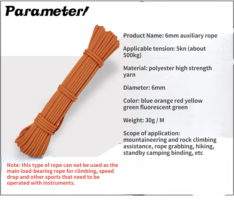 Description Picture 4 of itemOutdoor Paracord Rock Climbing Rope Accessories Cord 6mm Diameter High Strength Camping Hiking Rope Survival Tools