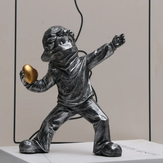 Statue de Lanceur de Pierre en Résine, Sculptures d'Amour, Accessoires de Bureau, Figurine de Collection, Décoration d'Nik, 1 Pièce 5