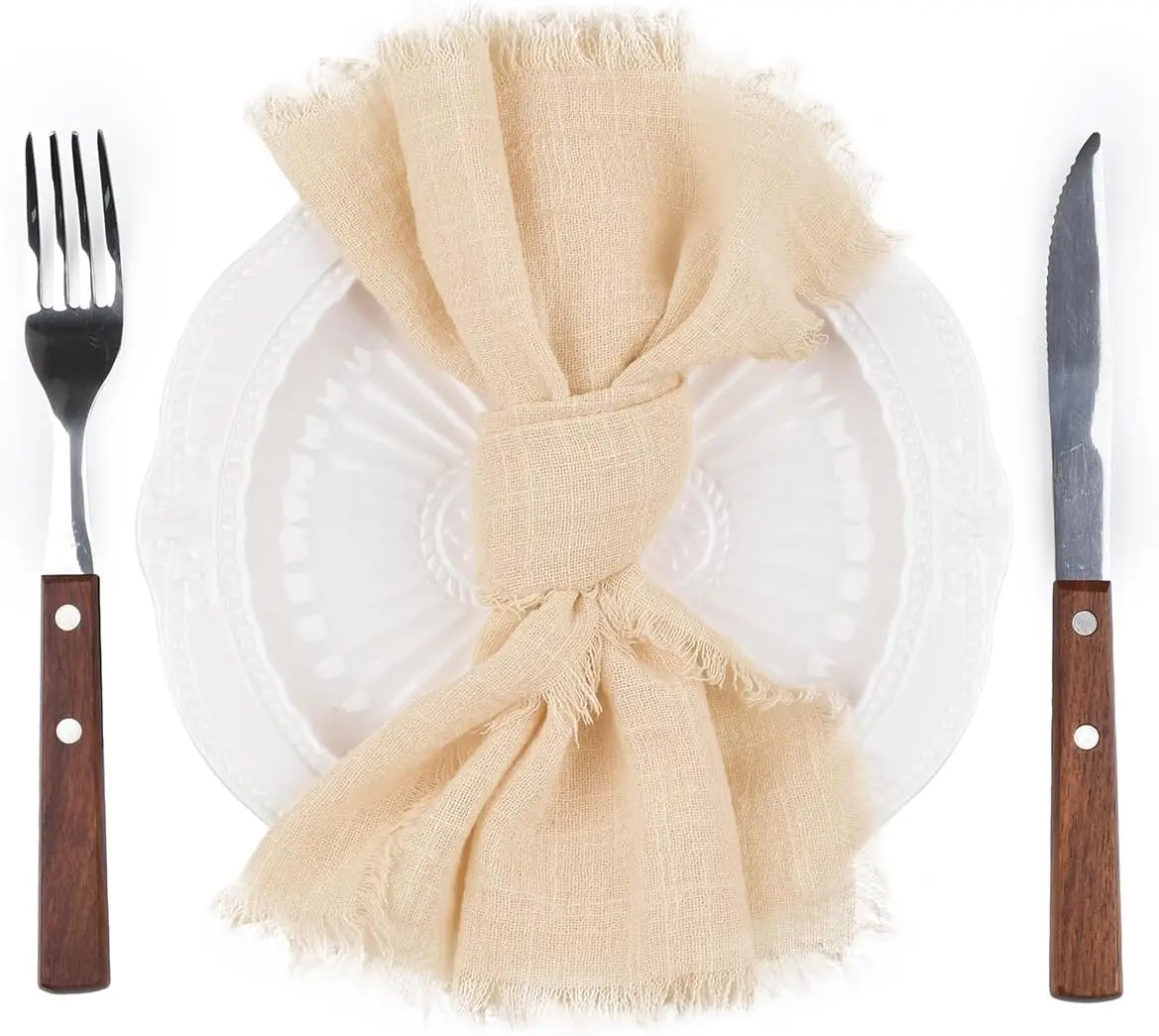 Handmade Cotton Napkins - 50 Pack 32x32cm Gauze with Fringe for Dinners Weddings Parties