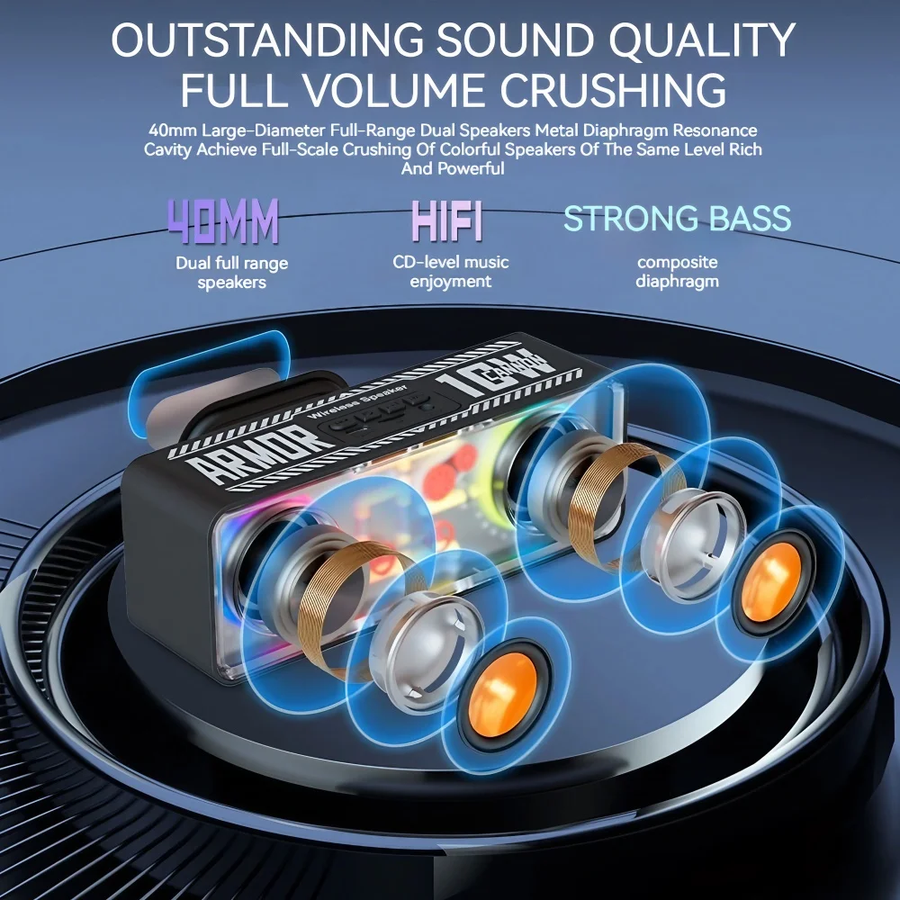 Bluetooth Speaker 1PC Punk Style Dual Transparent Mechanical Wireless LED TWS Bass Diaphragm Sound